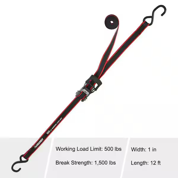 HUSKY RATCHET TIE-DOWN STRAPS 4-PACK 1 in. x 12 ft. Quick Release Hook 1500 lbs.