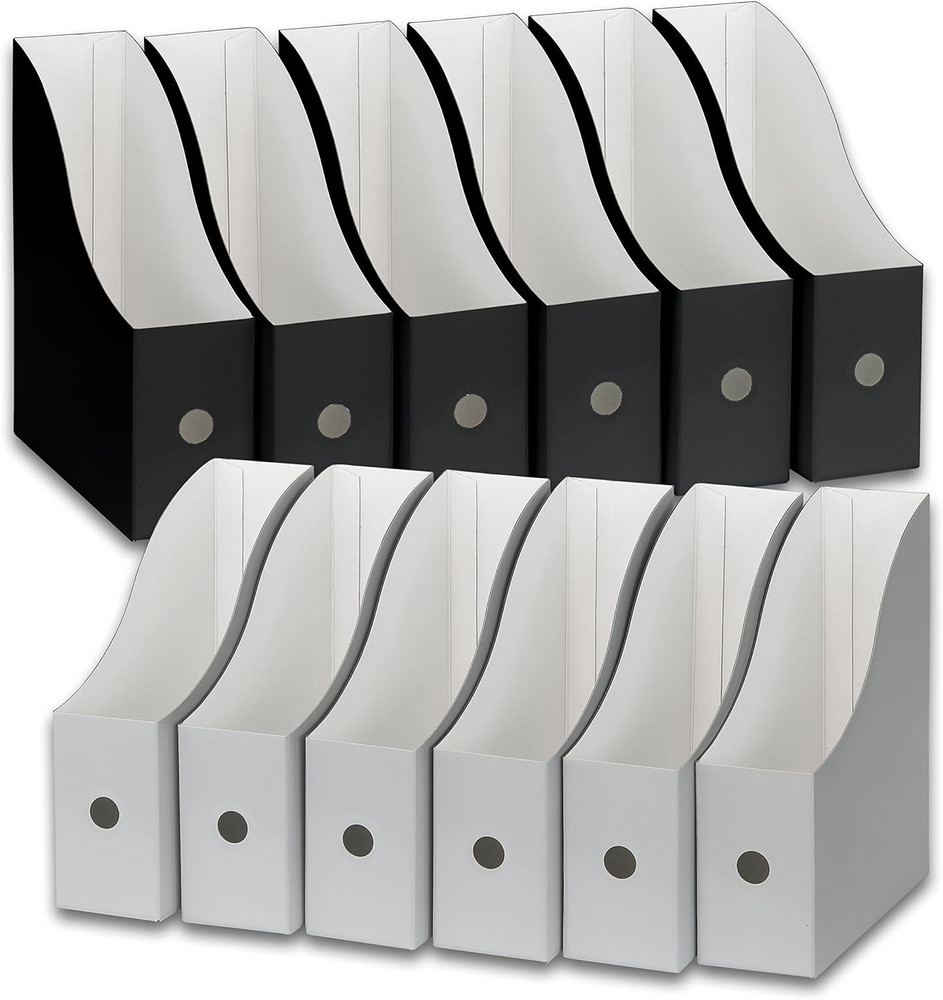 12-Pack Magazine File Holder Box, Foldable Cardboard Organizer, Black