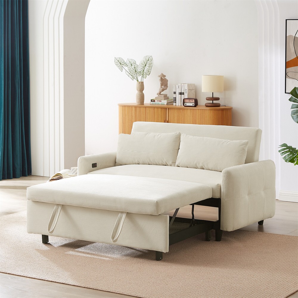 Convertible Sleeper Sofa Bed Loveseat Sofa Couch w/ Pull Out Bed & USB Ports