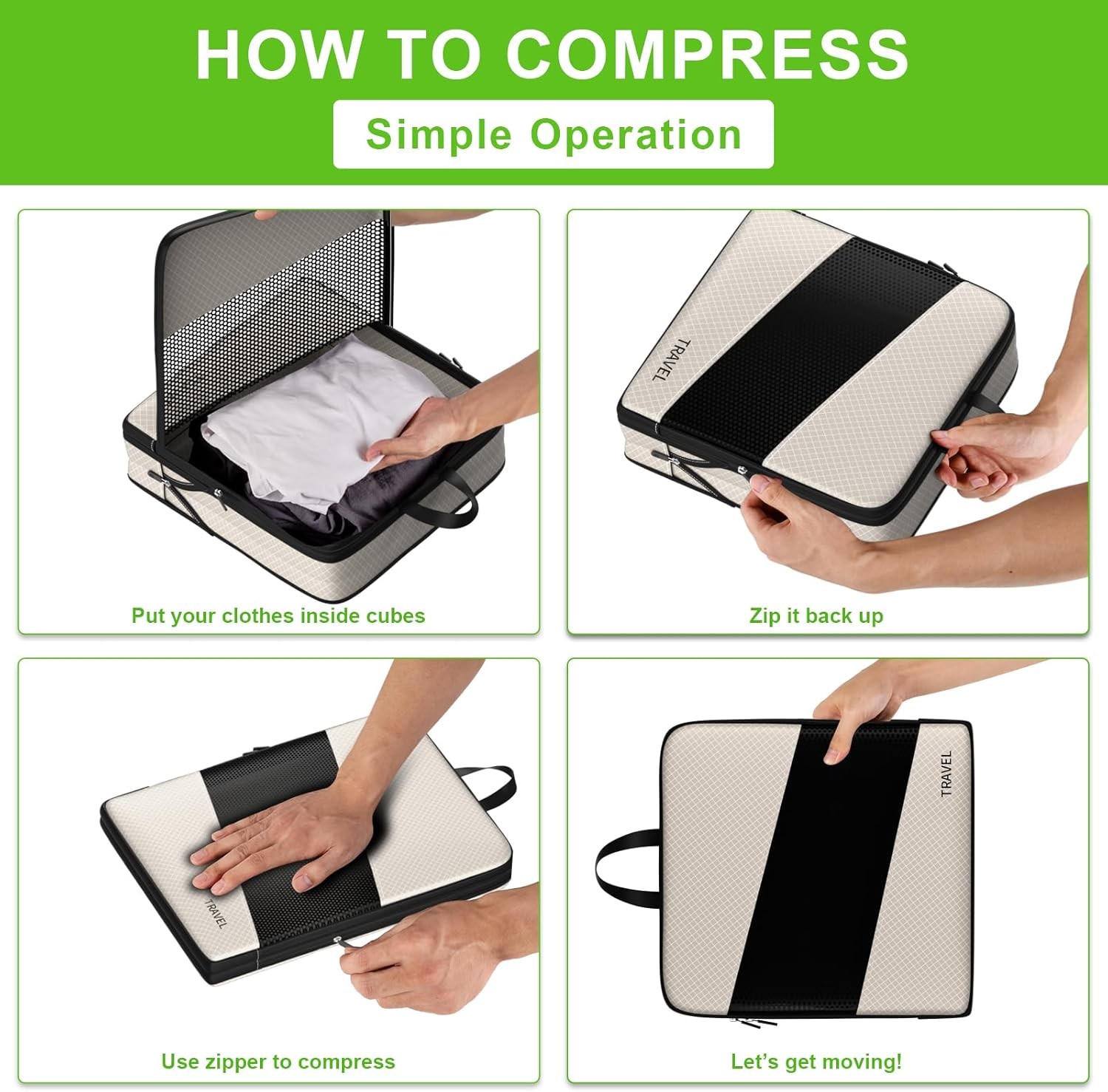 Compression Packing Cubes for Suitcases, 6 Set Travel Organizer Cubes for Tra