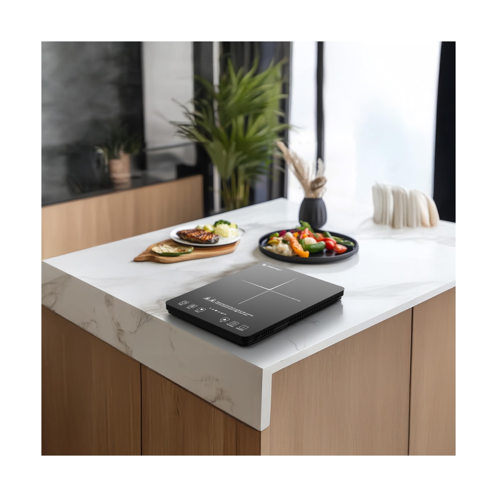 AMZCHEF Portable Induction Cooktop 20 Temperature & Power Levels, 1800W Induc...