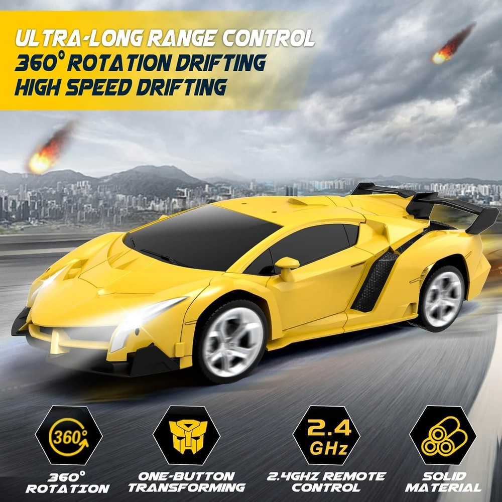Coche teledirigido Dolanus, robot transformable, amarillo y negro