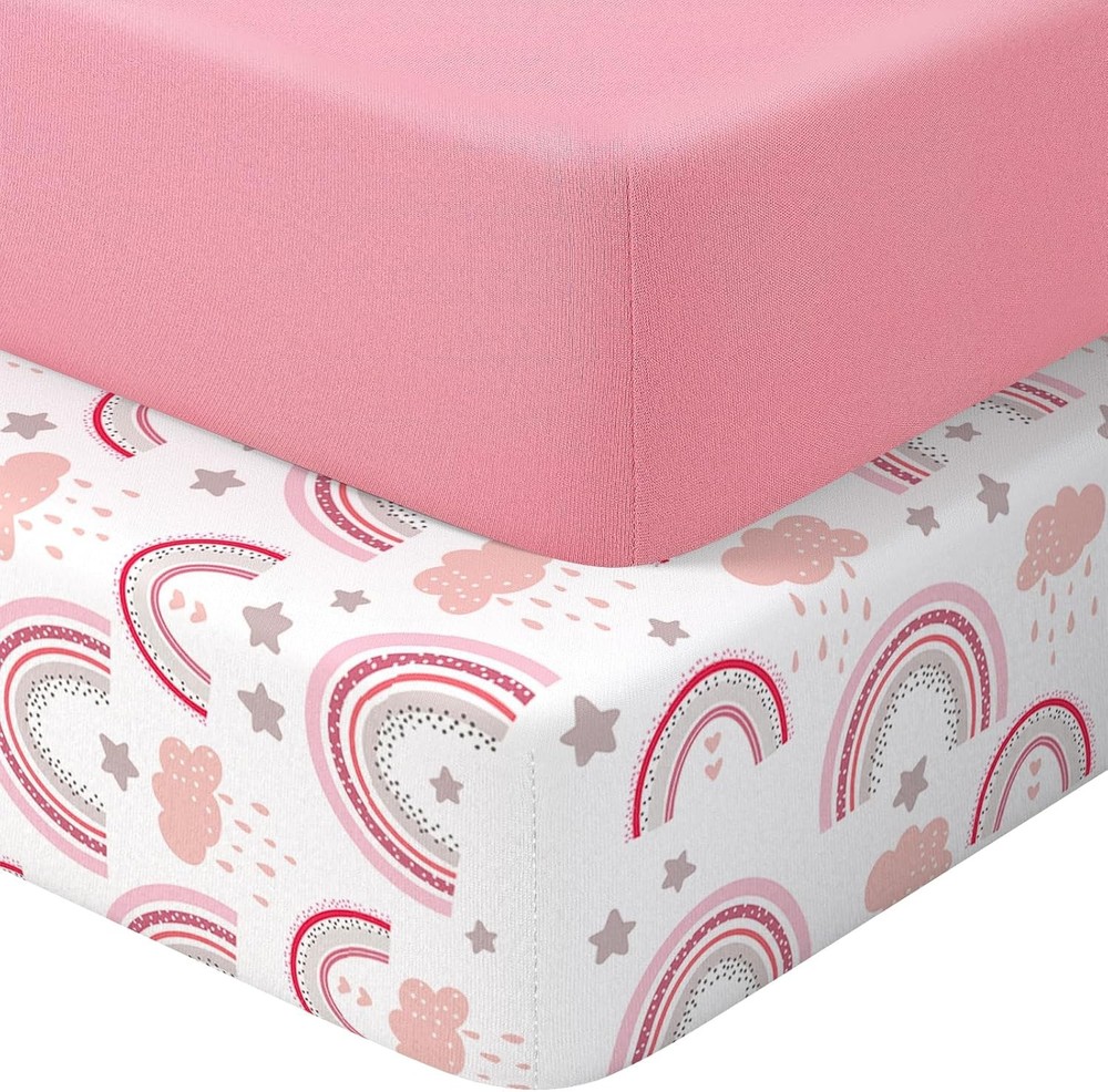 Microfiber Crib Sheet 2pk Pink Rainbow 28x52