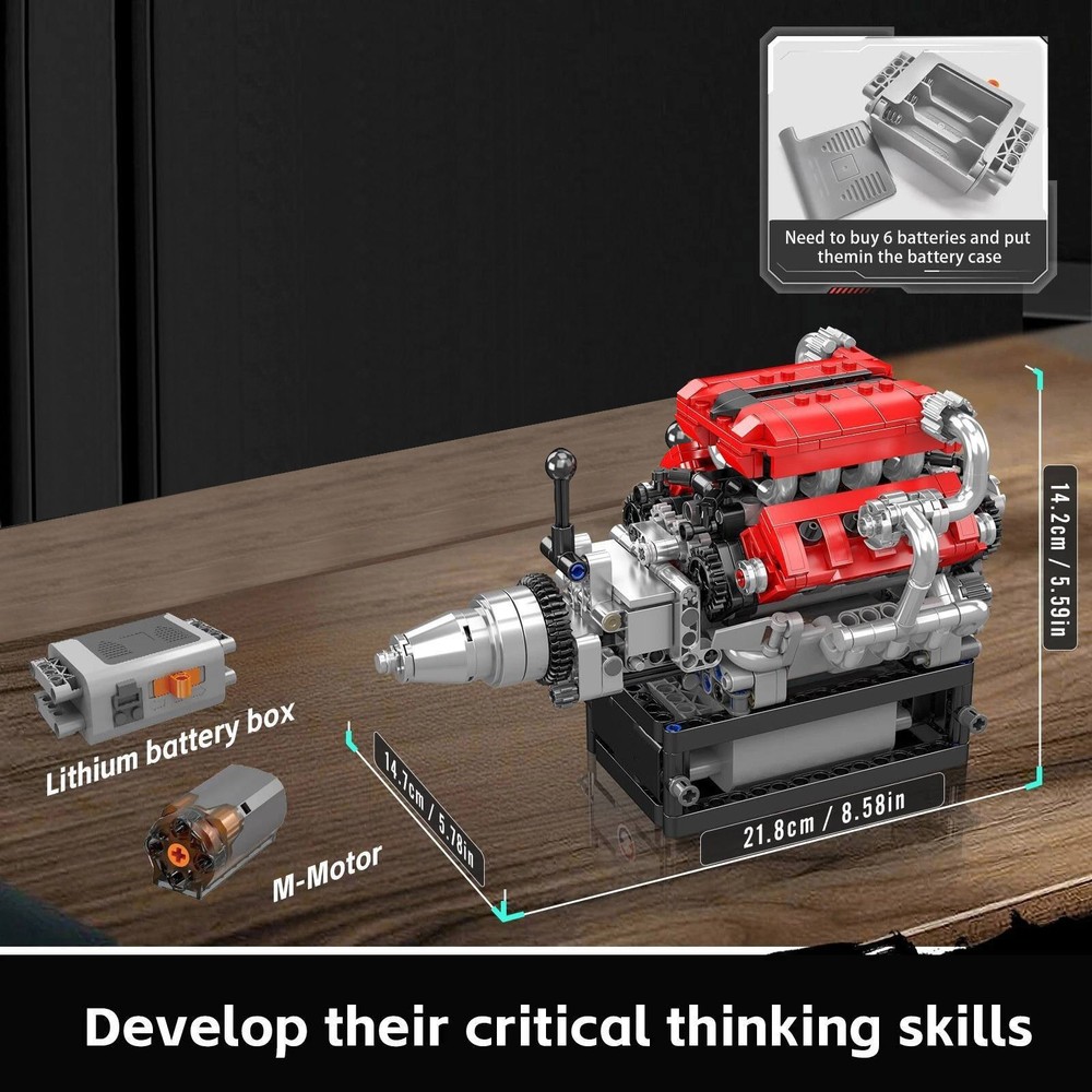 V8 Engine Motor Mechanical Engineering Model Building Block Gift Collection ABS