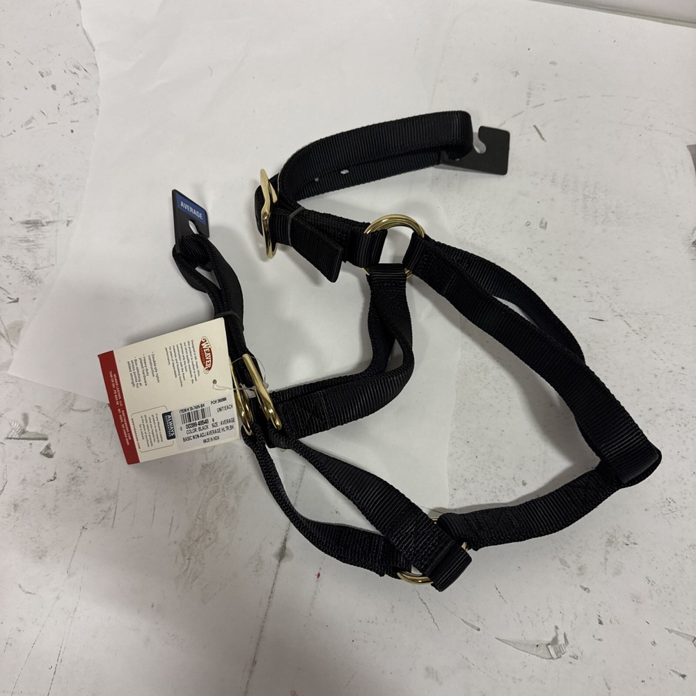 WEAVER Nylon BLACK Basic Non-adjustable Horse Halter 1" Average Weanling Draft