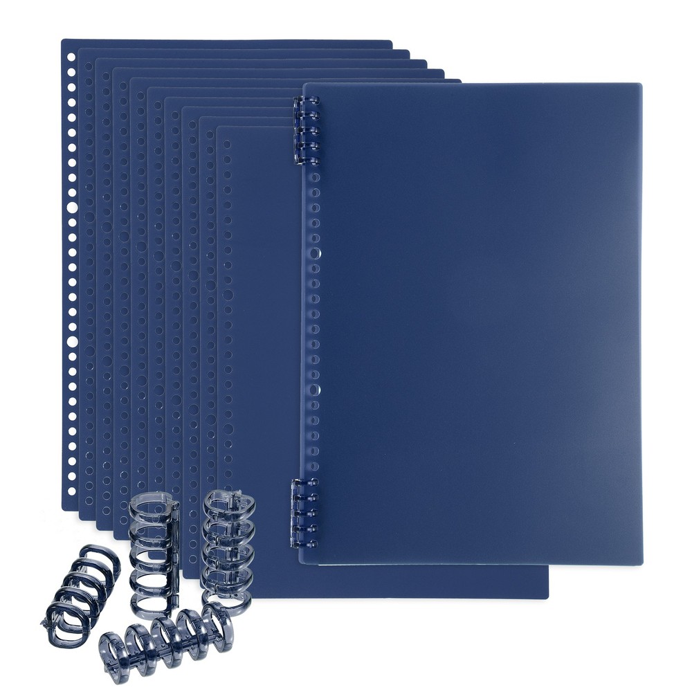 12 Pack A4 22 Mil Plastic Notebook Binder Covers with Binding Comb, Dark blue