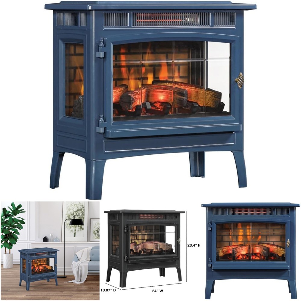 3d Flame Effect Electric Fireplace Heater 1000 Sq Ft Navy Blue