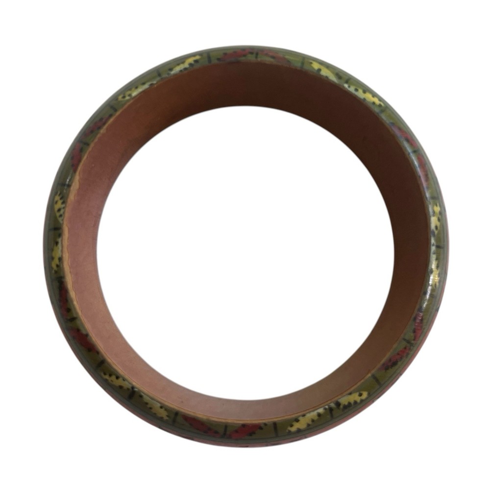 Hand Painted Wood Chunky Bangle Bracelet Multicolor