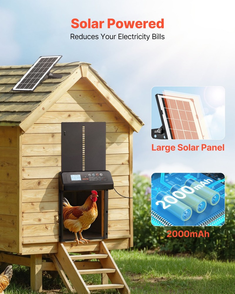 VEVOR DC & Battery Powered Automatic Chicken Coop Door Opener Light Sensor Timer