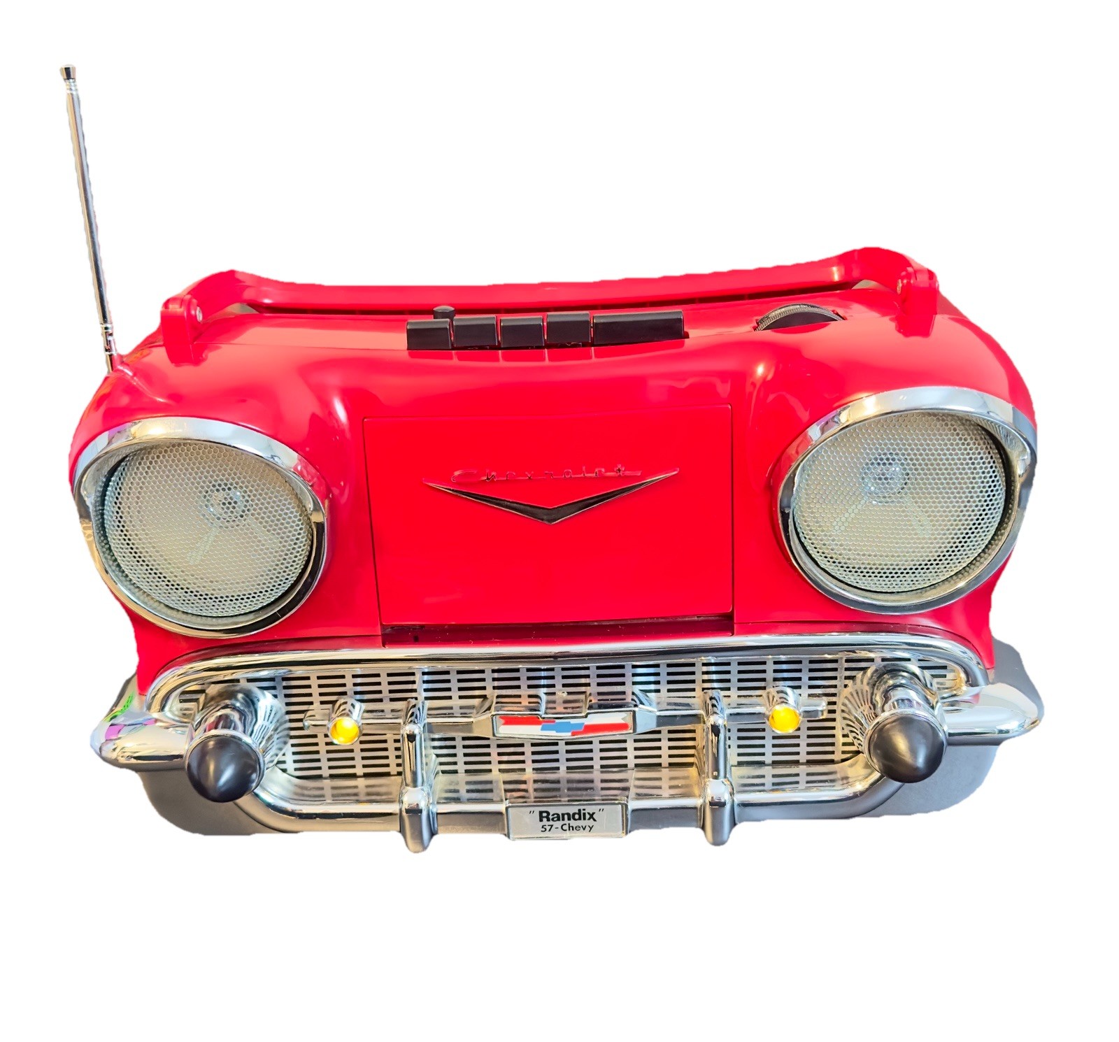 Vintage Randix Red '57 Chevy AM/FM Portable Stereo Cassette Player Radio