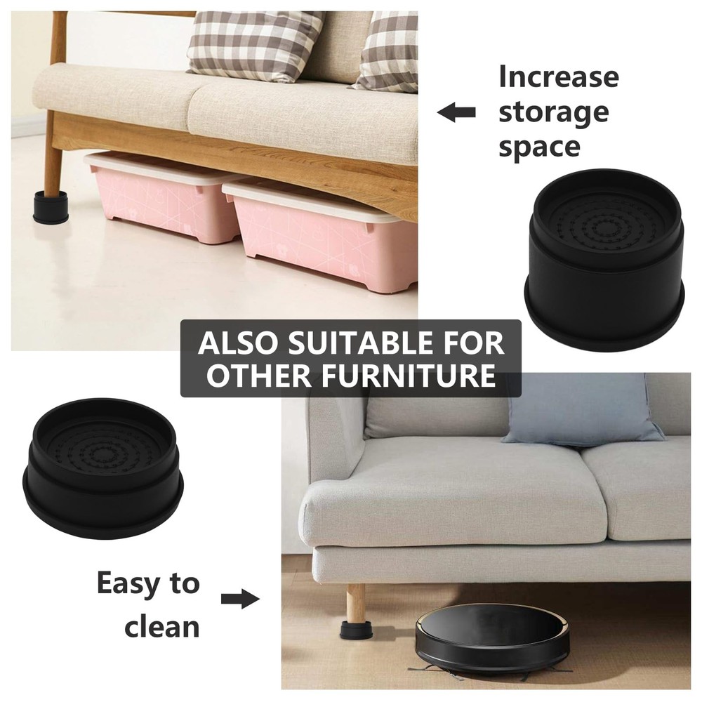 4 Sets Furniture Risers 2 inch Black Bed Risers, Heavy Duty Round Stackable B...