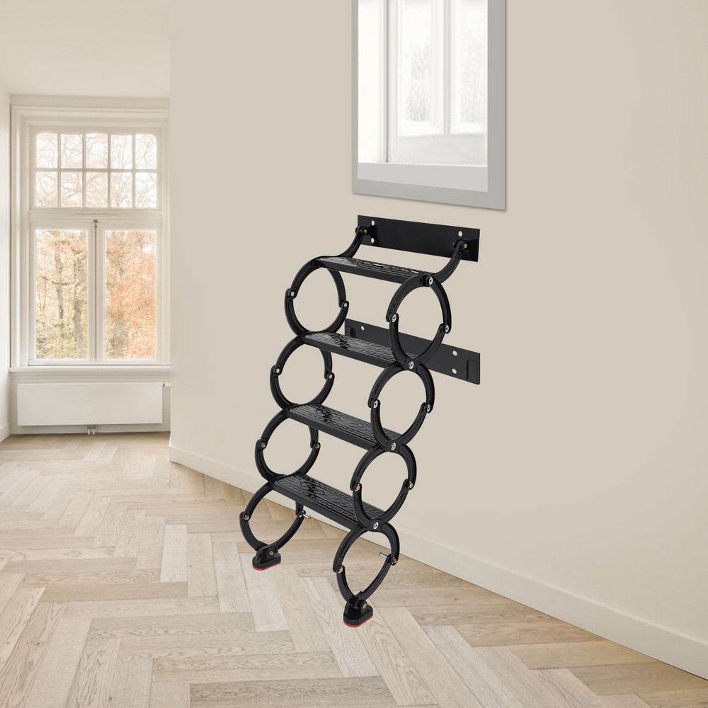 4 Steps Wall Mounted Attic Ladder, Pull Down Telescoping Step Ladder, Black New~