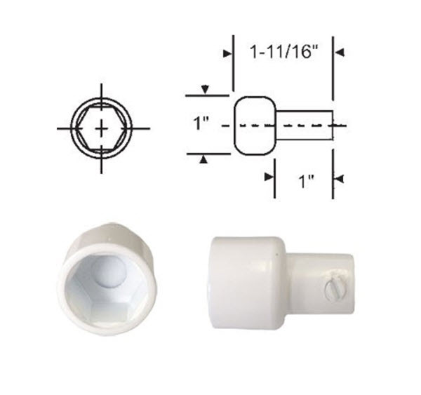 Replacement Hex Ball Adaptor for Skylight and Awning Window Operators, White