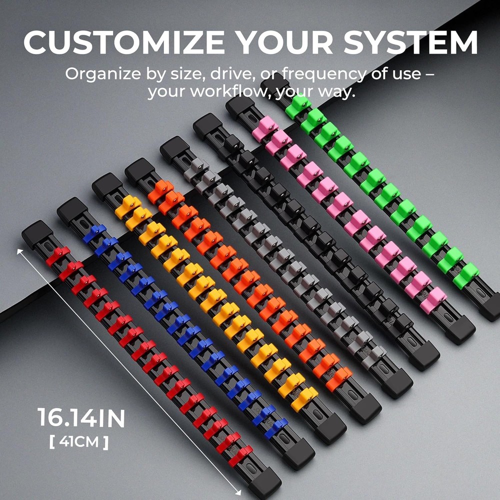 9 Rail Socket Organizer Set for Tool Box Drawer Heavy Duty Storage System w Clip