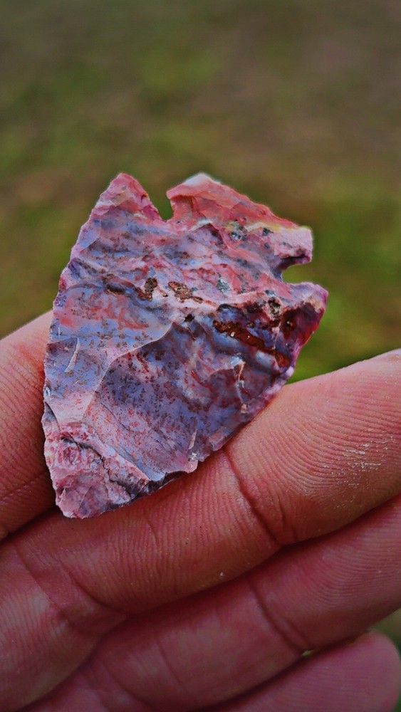 Flintknapped Alibates Flint Corner Notched Arrowhead, Beautiful