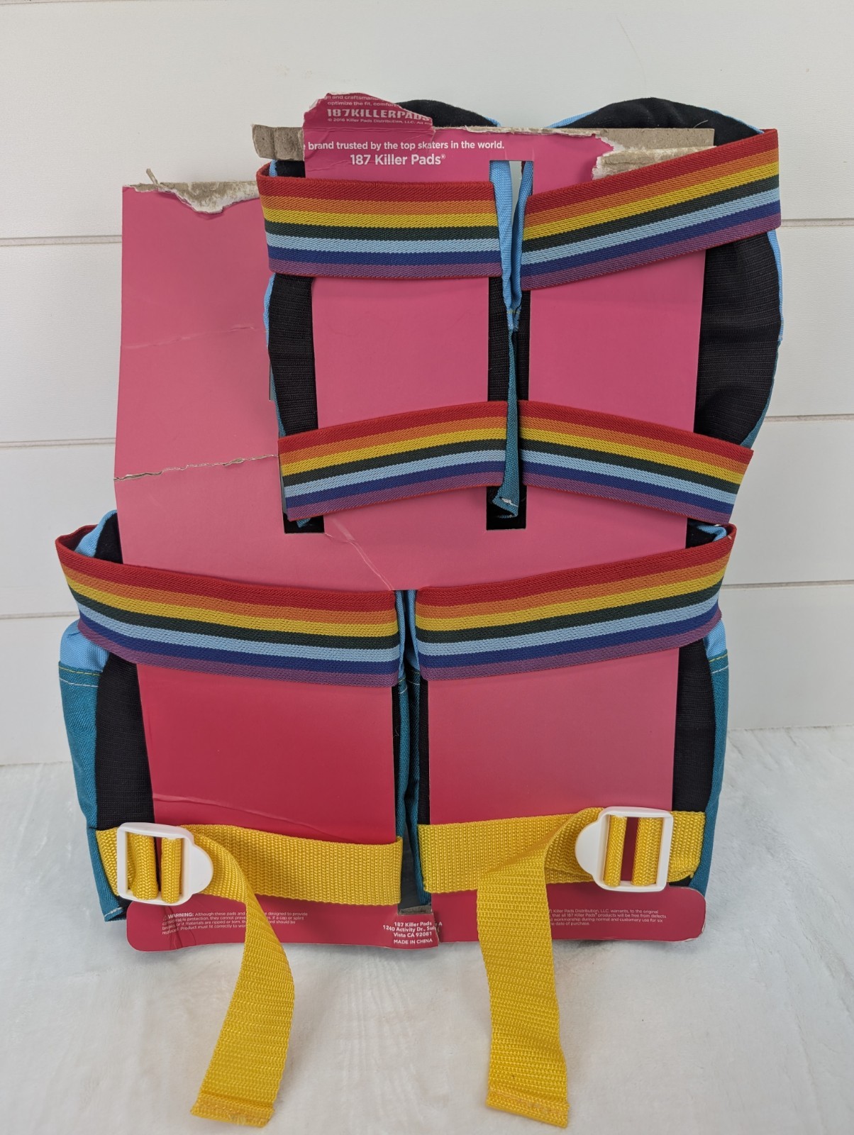 Moxi 187 Killer Pads Roller Skate Pad Set Knee Elbow Blue Rainbow Stripe