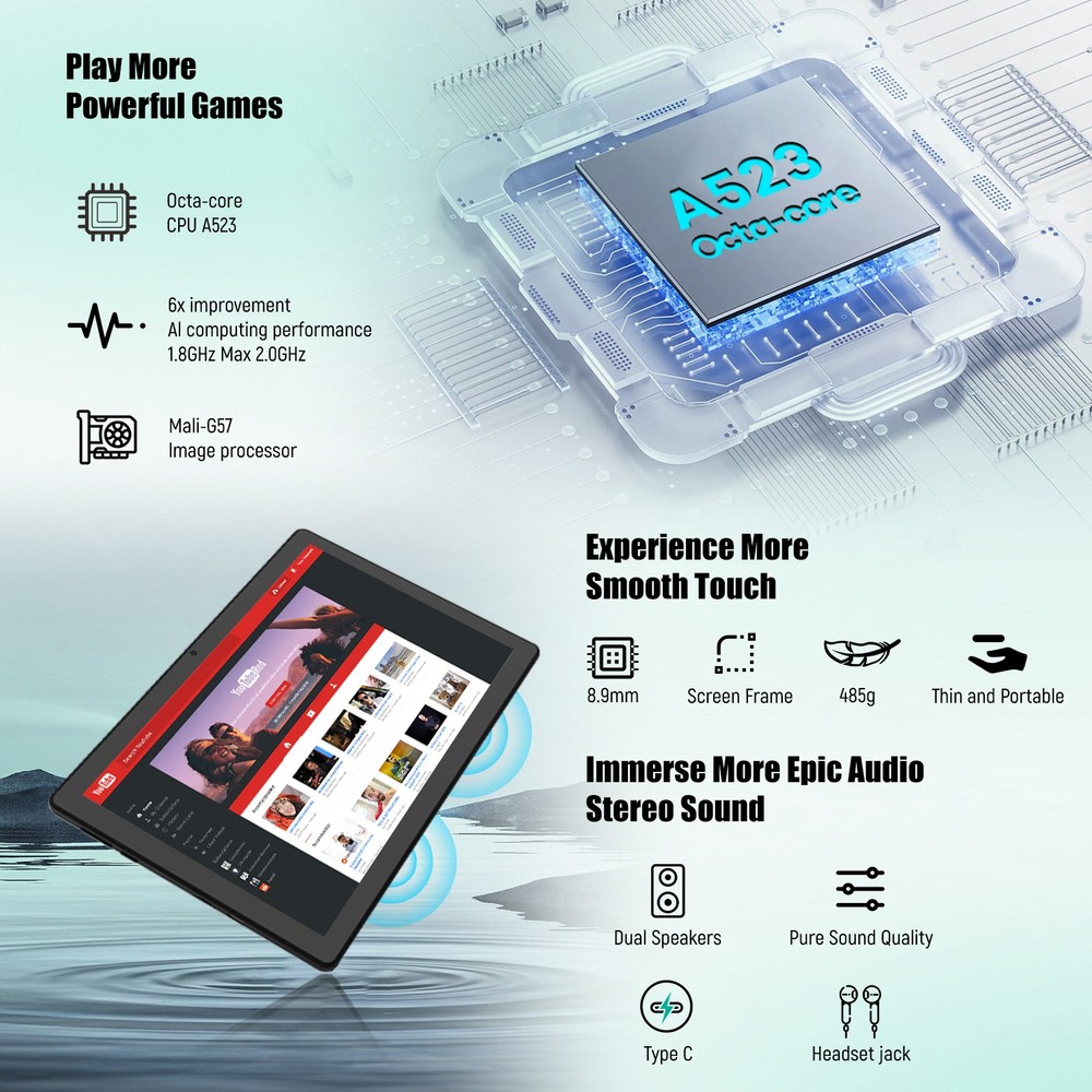 Android 15 Tablet 20(3+17)GB RAM 64GB ROM IPS LCD HD Touchscreen 5/8MP Camera