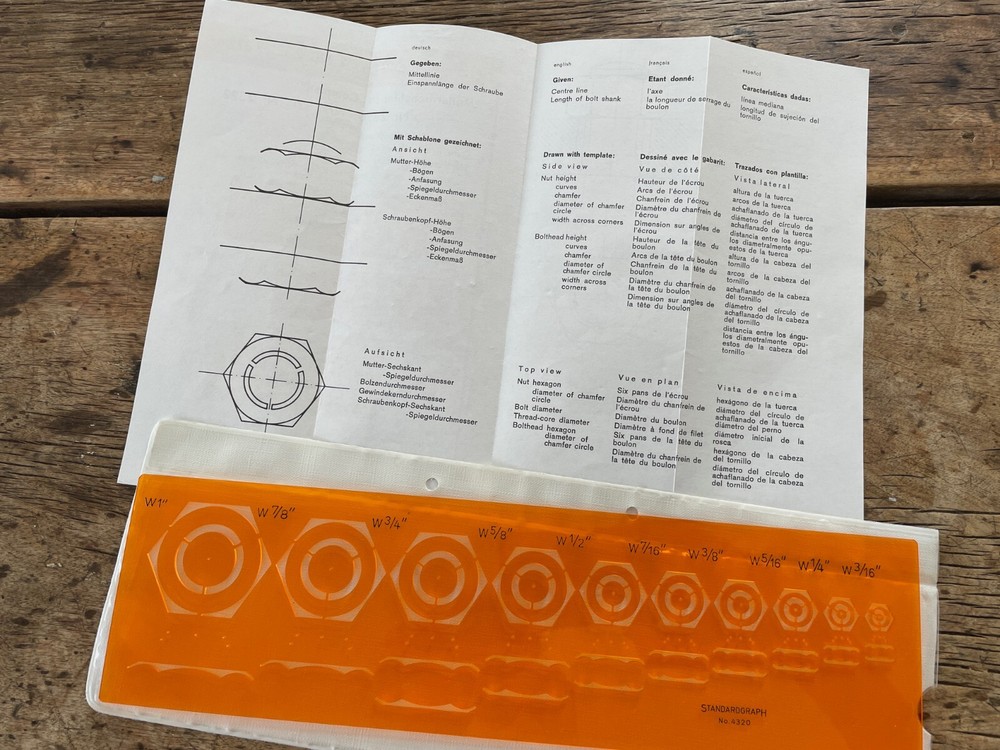 Two Vintage Standardgraph Stencils: Curves & Ellipses; Hexagonal Nut Templates