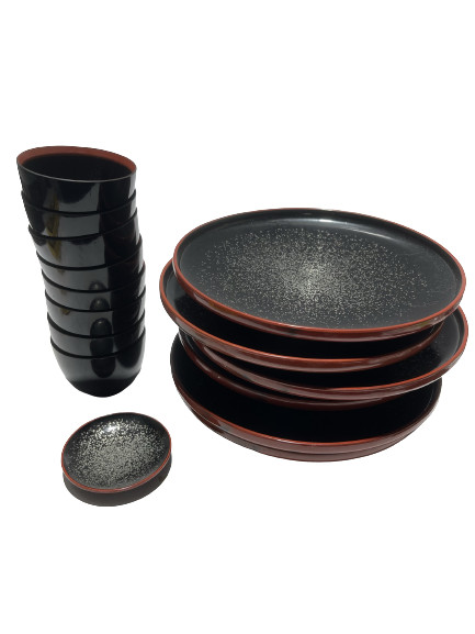 MELAMINE ROUND PLATES & CUPS (15 PCS) ORIENTAL DESIGN