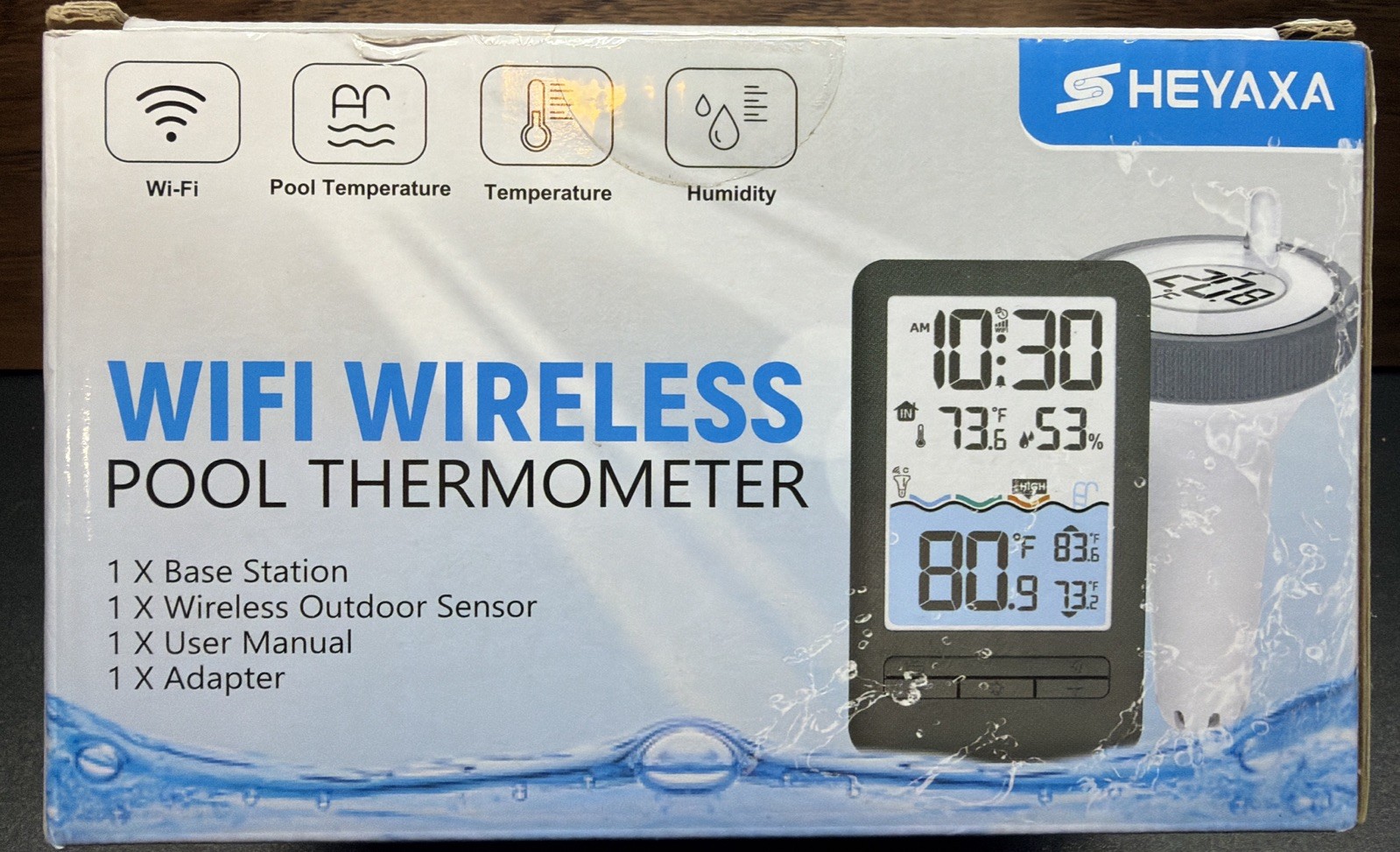 HEYAXA Wireless WiFi Pool Thermometer 4" Digital LCD Display Water Swimming Pool