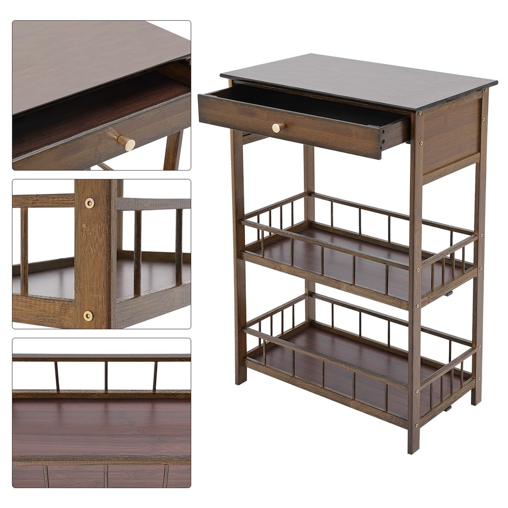 3 Tiers Side Table Side Table with Storage Drawer Bamboo End Table Tea Table