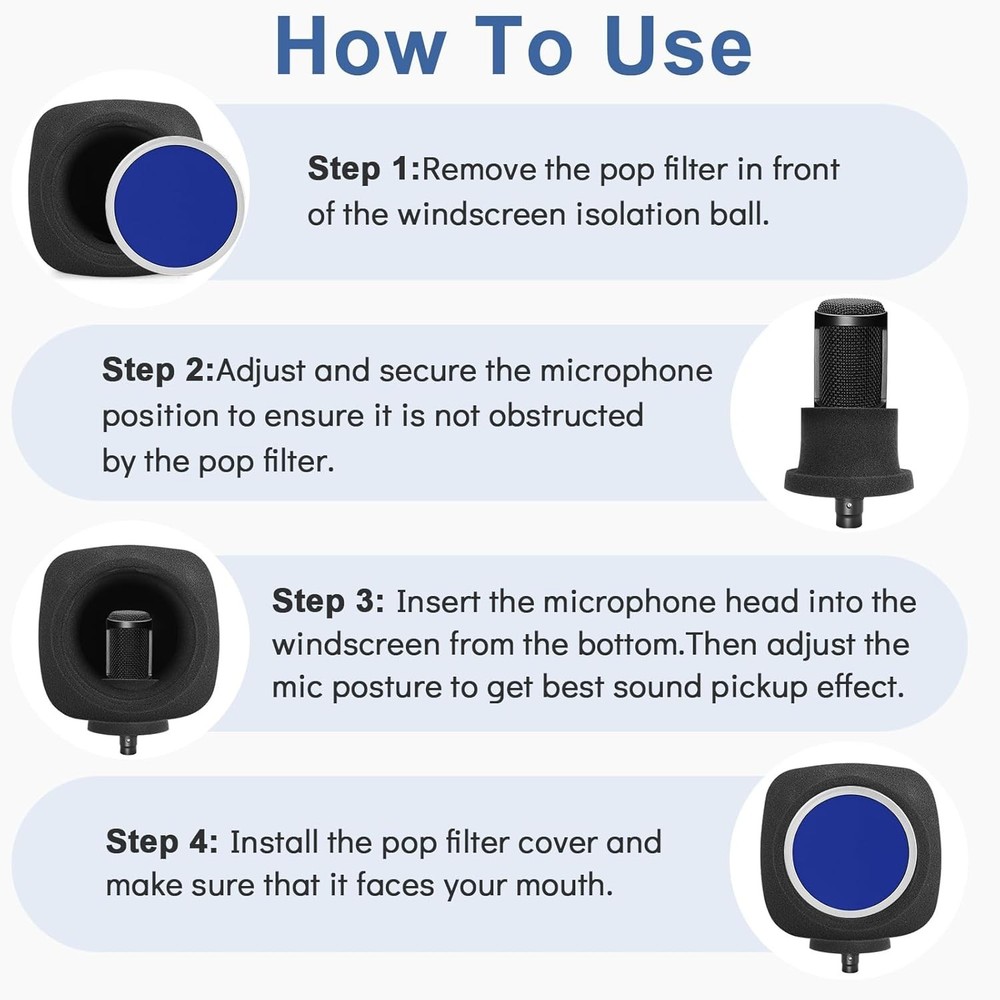 High-Density Foam Microphone Isolation Cover with Pop Filter for Studio Quality
