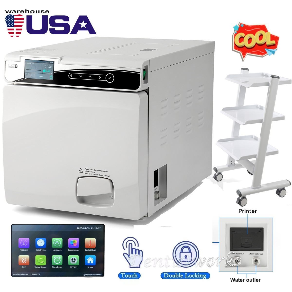 22L 17L Dental Medical Autoclave Steam Sterilizer Class B with Printer /Lab Cart