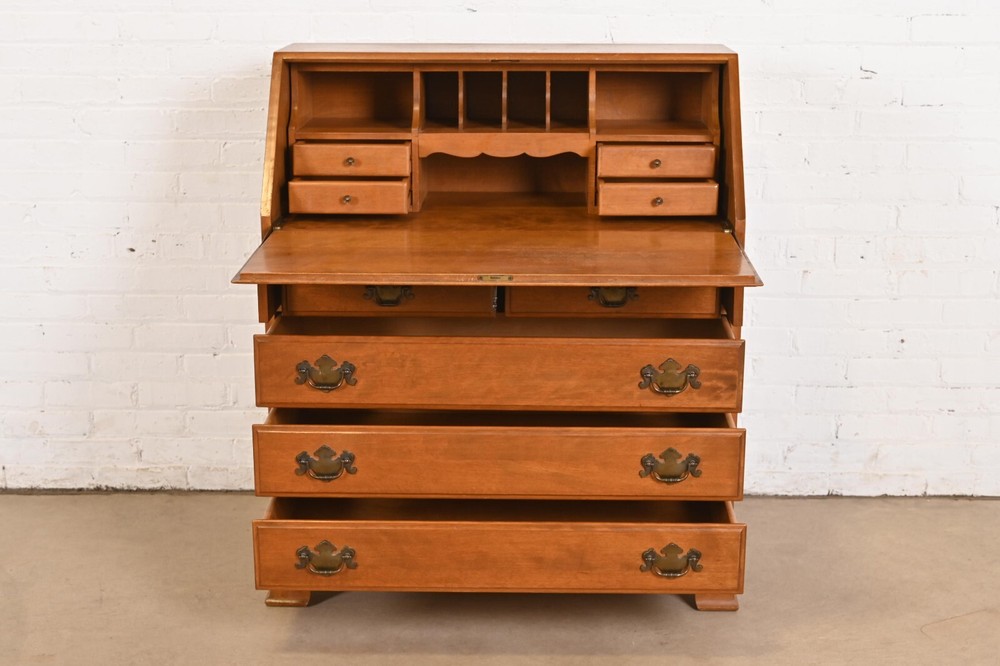 Ethan Allen Early American Solid Maple and Birch Drop Front Secretary Desk