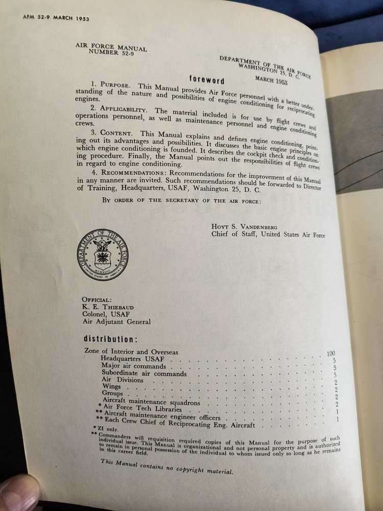 Engine Conditioning for Reciprocating Engines Air Force 52-9 Manual 1953