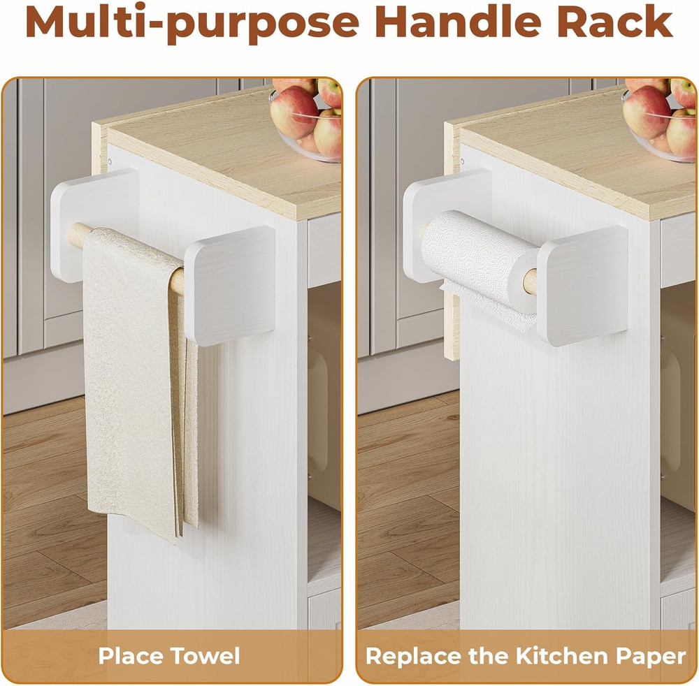 Rolling Kitchen Island Cart with Drop Leaf, Storage & Wheels - White