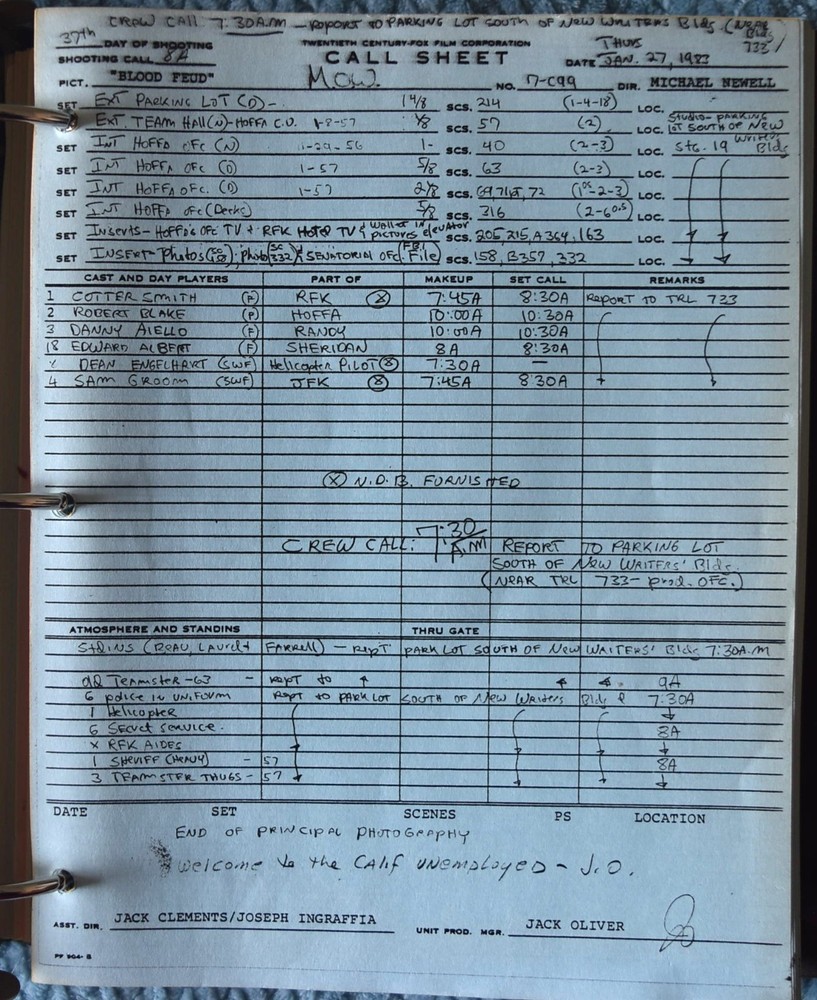 1982 Blood Feud Original Revised Final Draft Script + Shooting Schedule & More