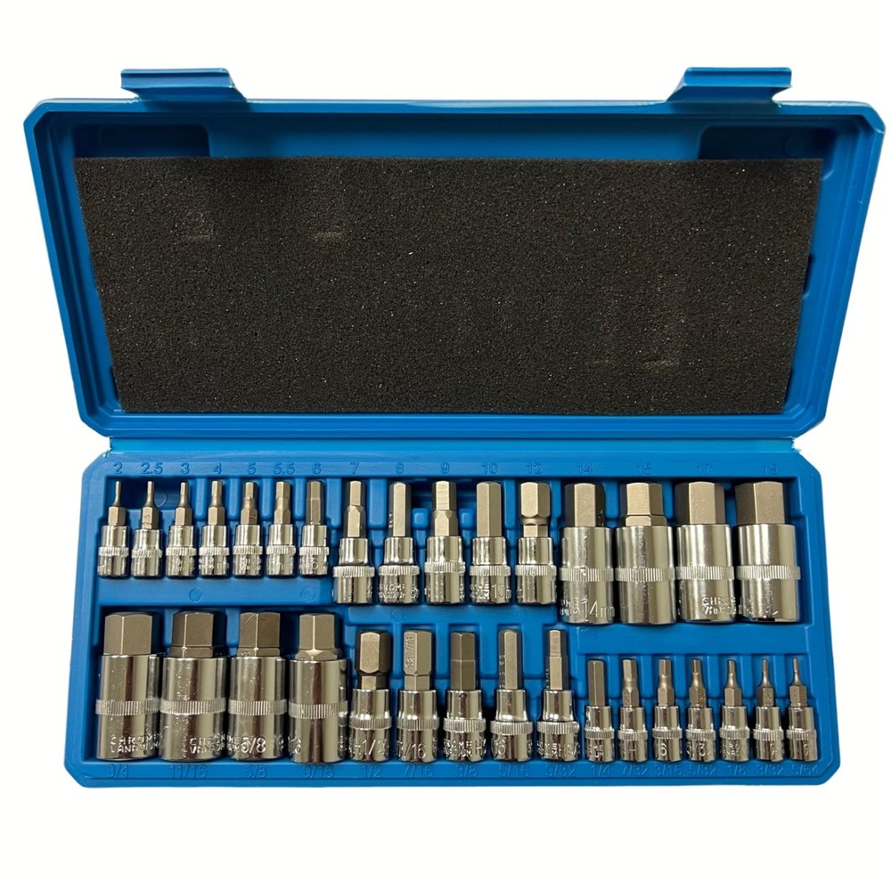 32 PC Master Hex Bit Socket Set | Allen Socket (SAE & Metric) 1/4'', 3/8”, 1/2"
