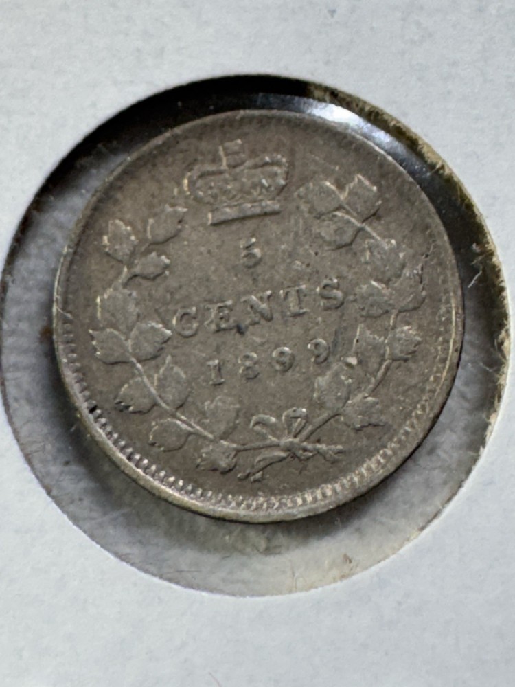 1899 Canada 5 Cents Small Silver Coin Cleaned