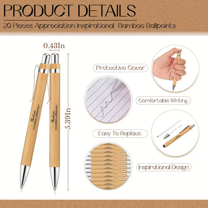 Inspirational Gift ~ Bamboo Retractable Pen, With Keychain And Notebook