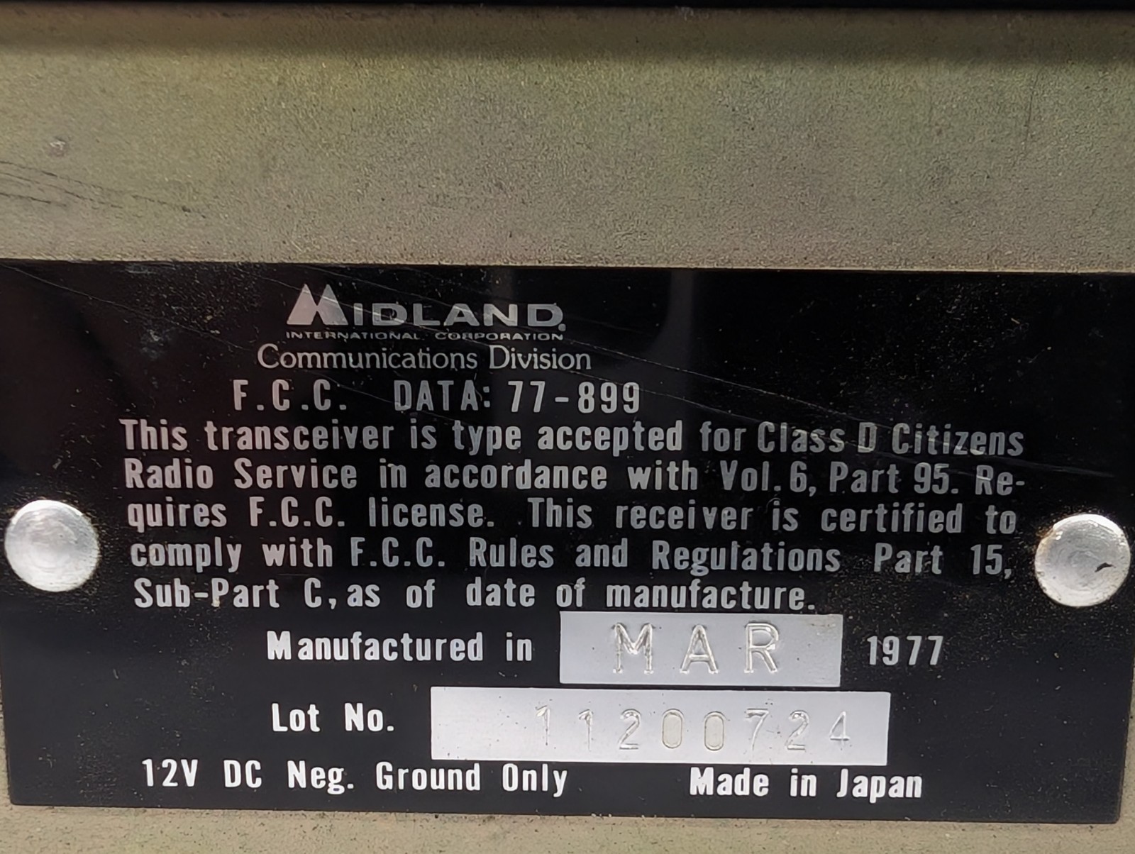 Midland 1977 AM/FM CB Radio In-Dash Combination w Wiring CW McCall Vintage