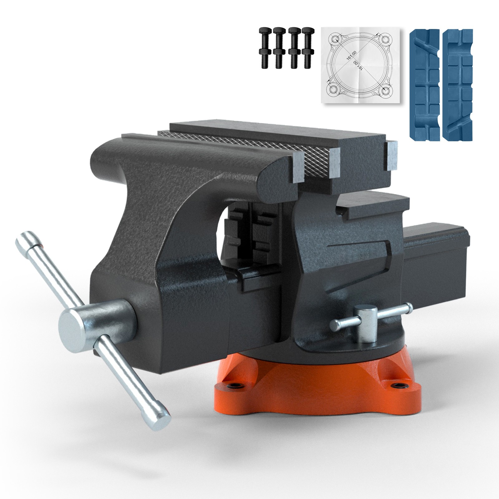 6.5" Bench Vise w/ 360°Swivel Locking Base & Two-way Jaw Ductile Iron