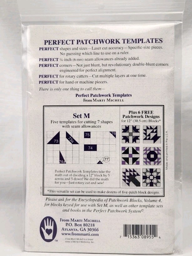 Marti Michell Perfect Patchwork Templates Set M The 12" 5 Patch Block Set 8955