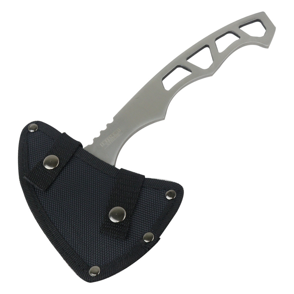 DEFENDER SOLID STAINLESS Skeleton Handle AXE Hatchet w/ Sharp Head & Sheath