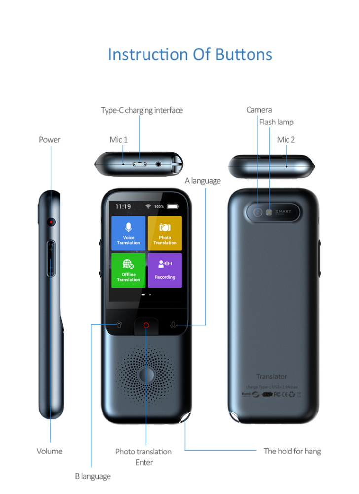 Language Translator Device, Portable Voice Translator 137 Languages Two Way L...