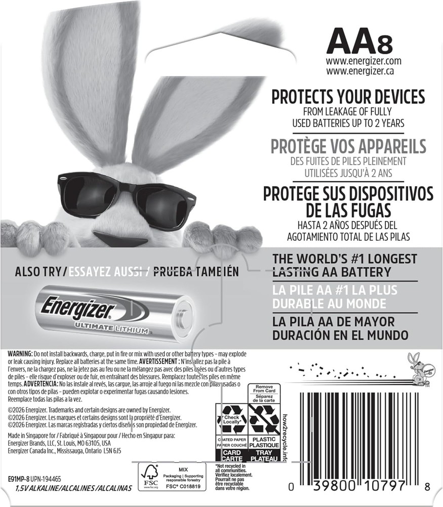 Energizer MAX AA Batteries (8 Pack), Double A Alkaline Batteries