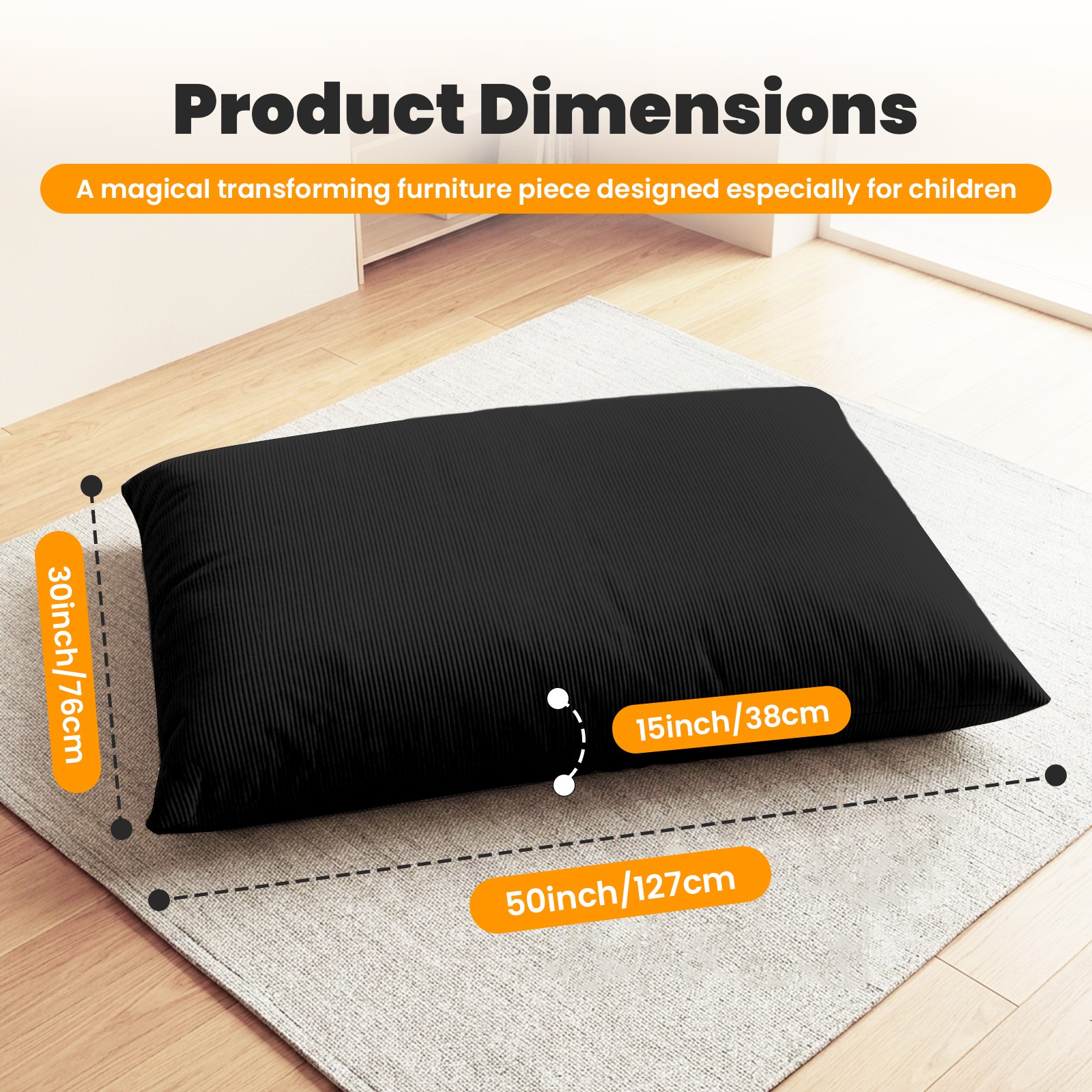 Foldable Kid Bean Bag Chair Corduroy Bed Compression Floor Lounger Sofa Washable