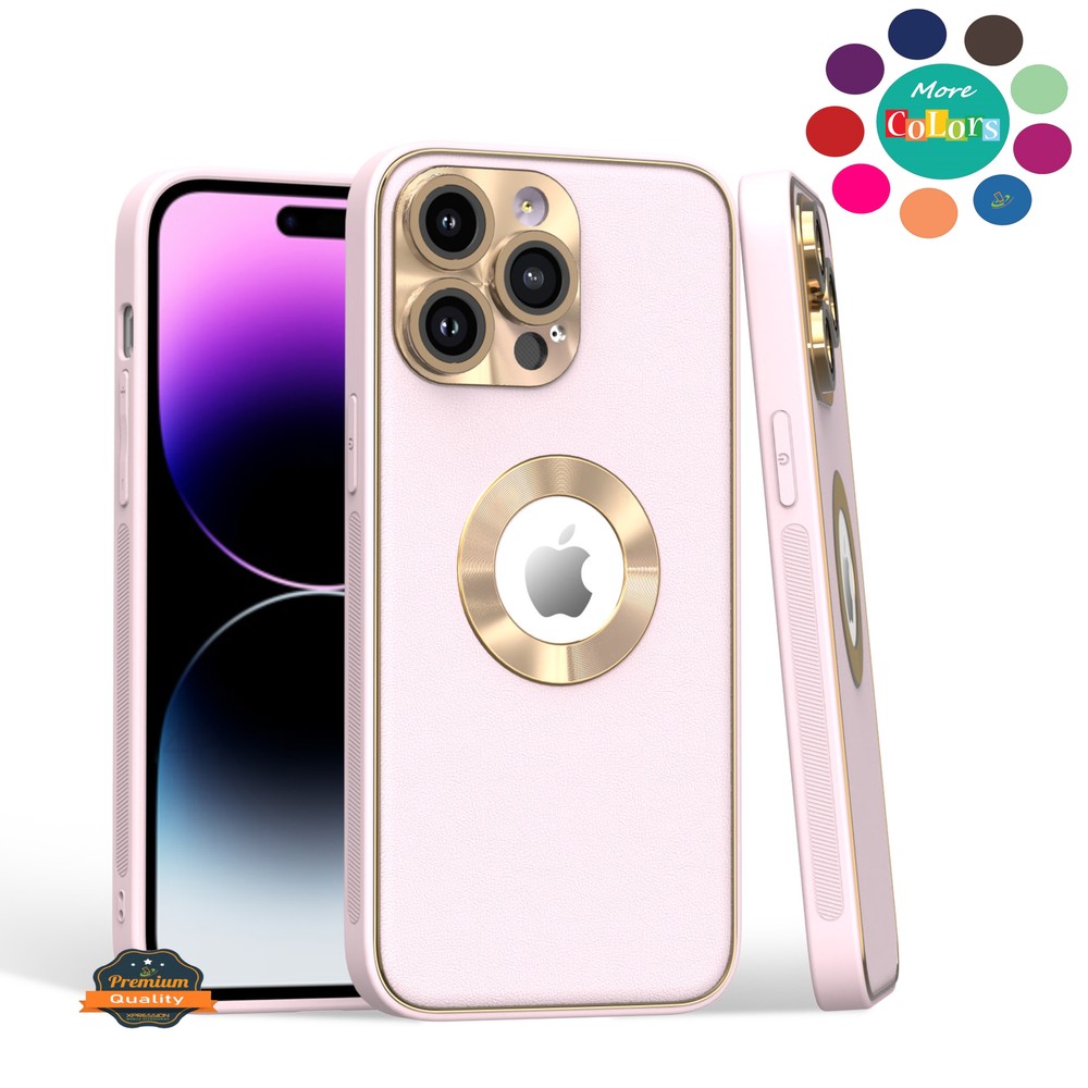 For Apple iPhone 13 Pro Max PU Leather Design with Chrome Circle PC Case Cover