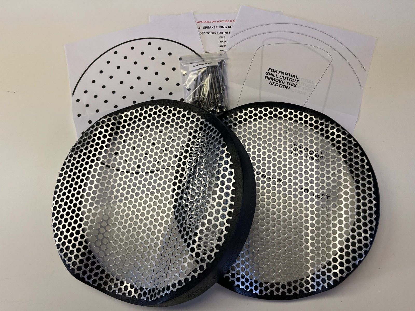 10" Harley Saddlebag MID-MOUNT Speaker Ring Adapters w/GRILLS 2014-2023