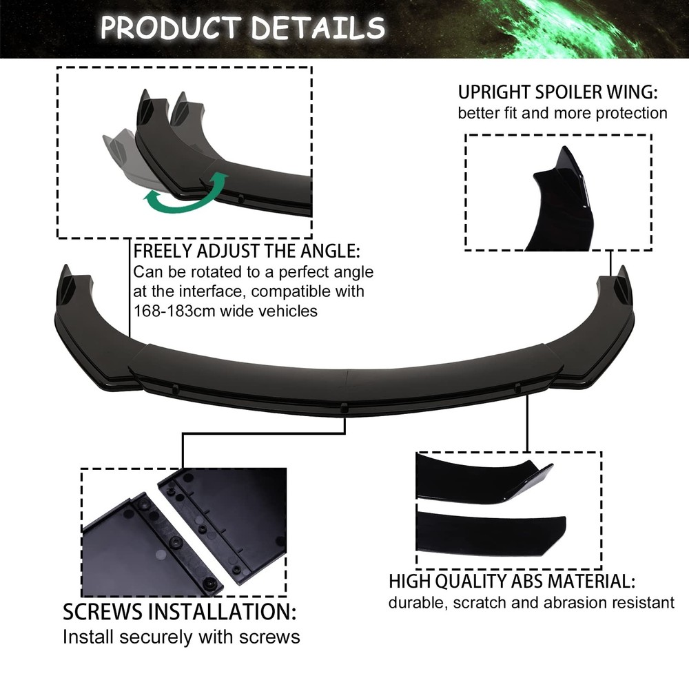 DREAMIZER Black Universal Chin Spoiler Splitter Diffuser Protector Front Bump...