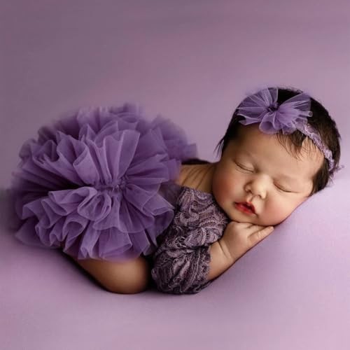 Newborn Photography Outfits Girl Baby Photography Props Lace Romper with Purple