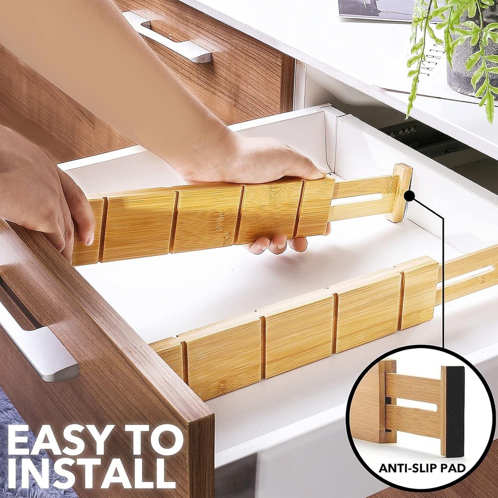 SpaceAid Bamboo 6 Drawer Dividers w/ 12 Inserts, Labels, Adjustable