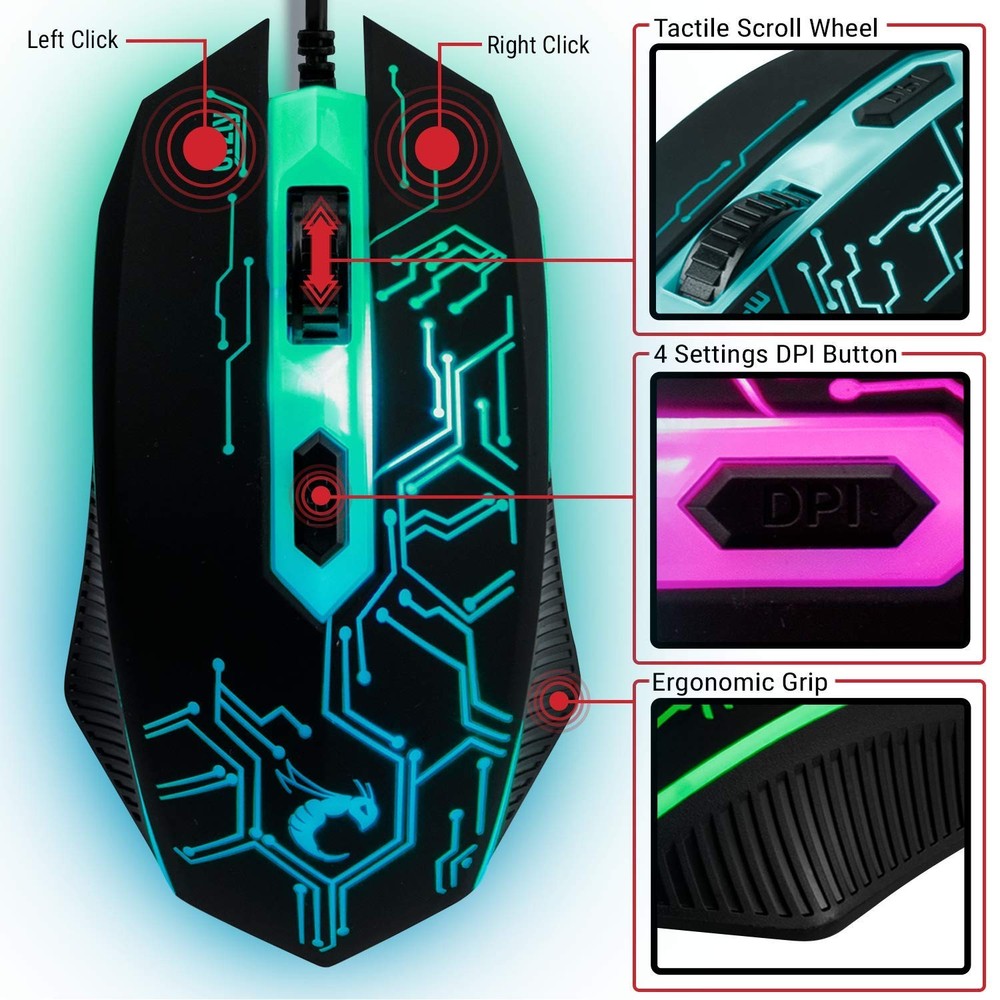 Gaming Keyboard and Mouse pad Headset, Wired LED Black