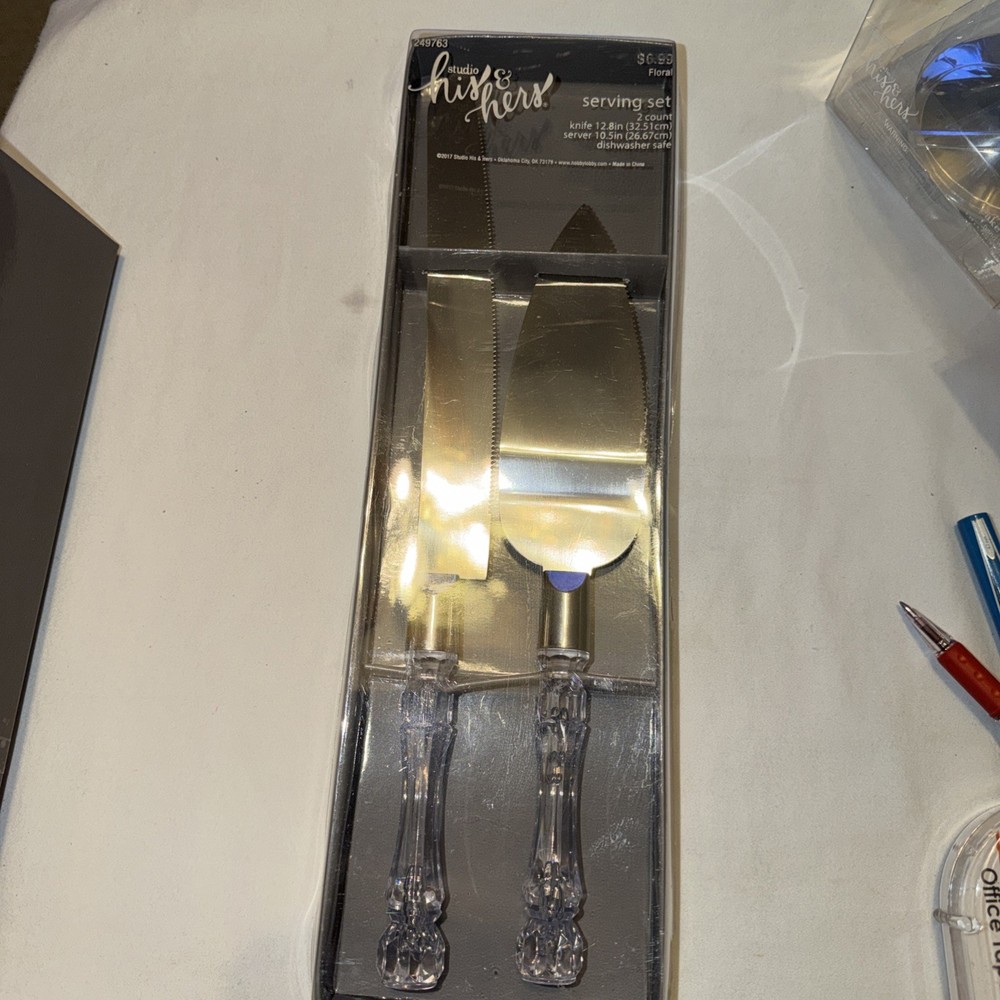 Studio His & Hers Wedding Serving Set Cake Knife & Server New Sealed Dishwasher