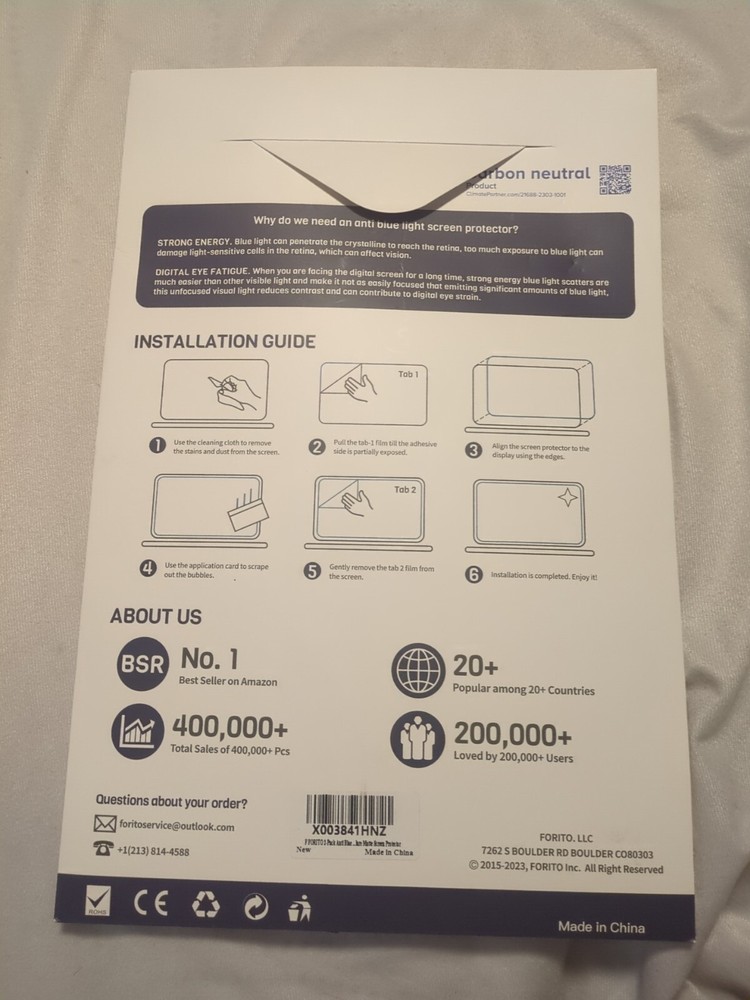 Forito Anti Blue Light Laptop Screen Protector for Mac Pro 16"