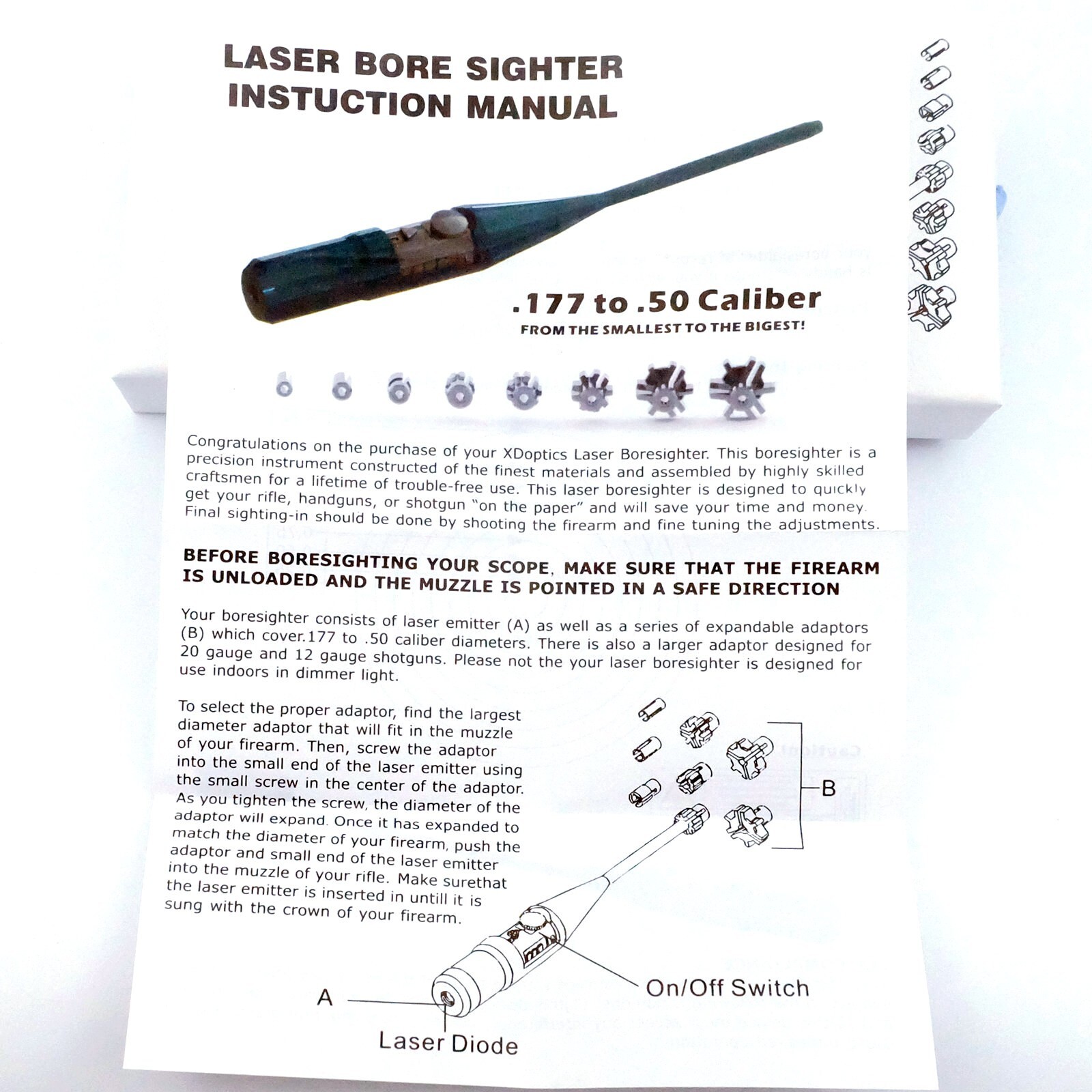 Tactical .177 to .50 Caliber Rifle Zero Laser Bore Sighter kit Bore Sighter Gun